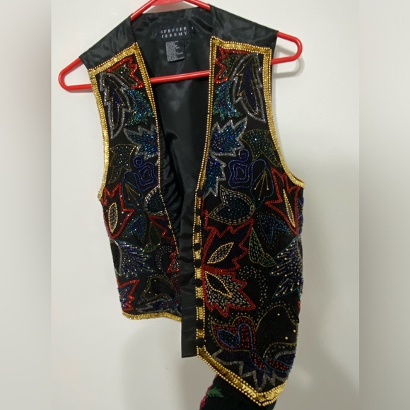 Vintage Spenser Jeremy 90s Leaf Holiday Bead & Embellished Silk Vest Size Small - Picture 5 of 12